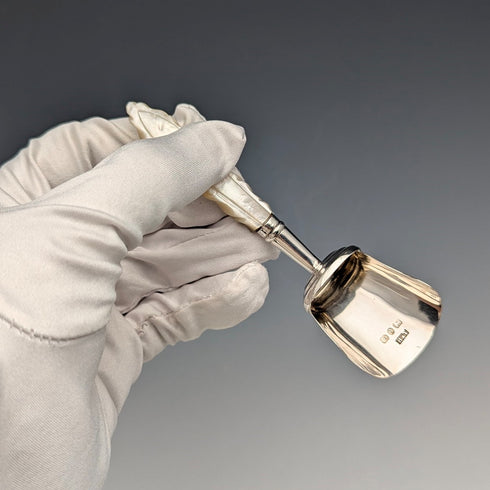 1890年 英国アンティーク 純銀&白蝶貝ハンドル ティーキャディースプーン Hilliard & Thomason